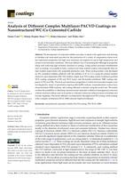 prikaz prve stranice dokumenta Analysis of Different Complex Multilayer PACVD Coatings on Nanostructured WC-Co Cemented Carbide